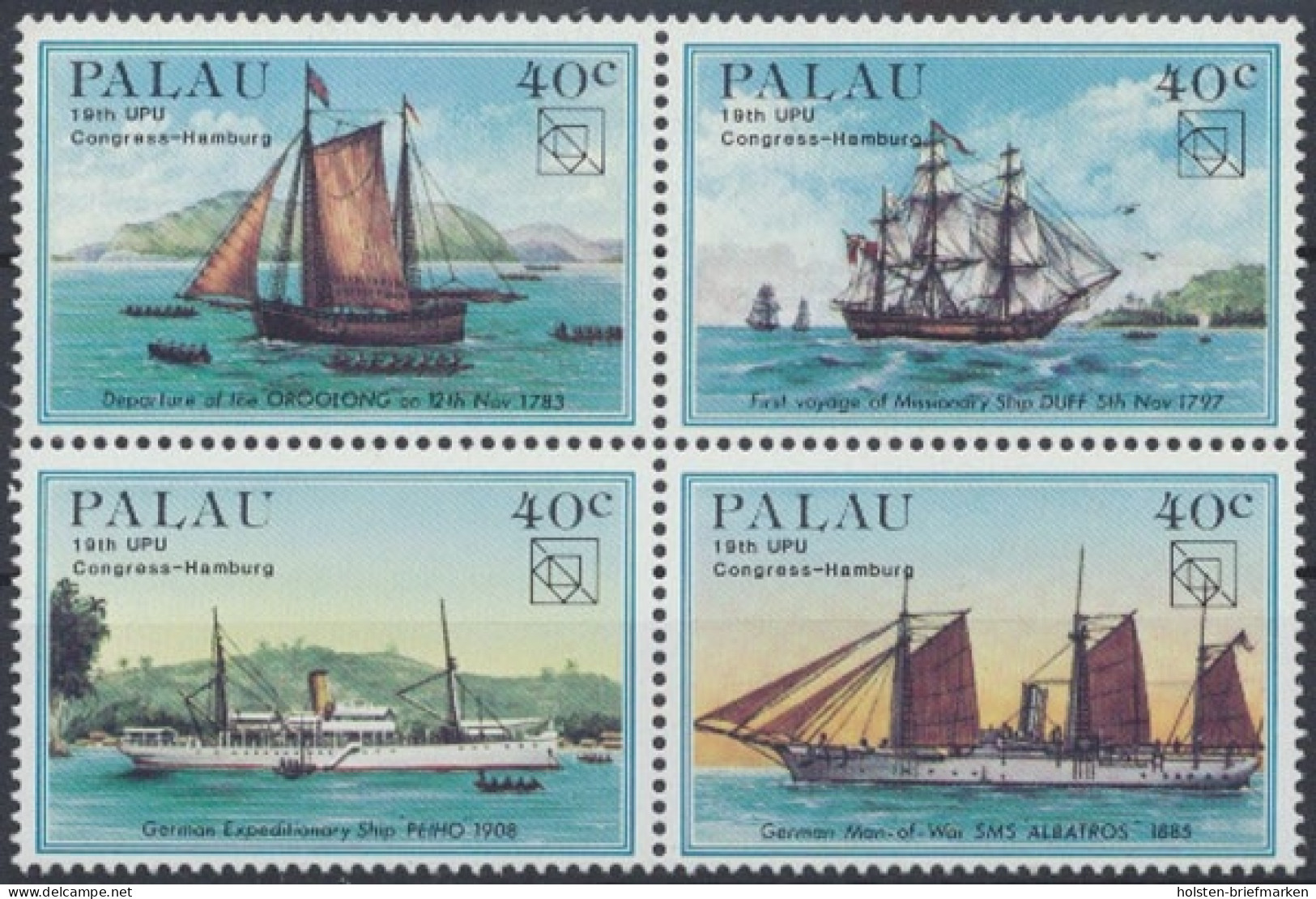 Palau, Schiffe, MiNr. 51-54 Viererblock, Postfrisch - Palau