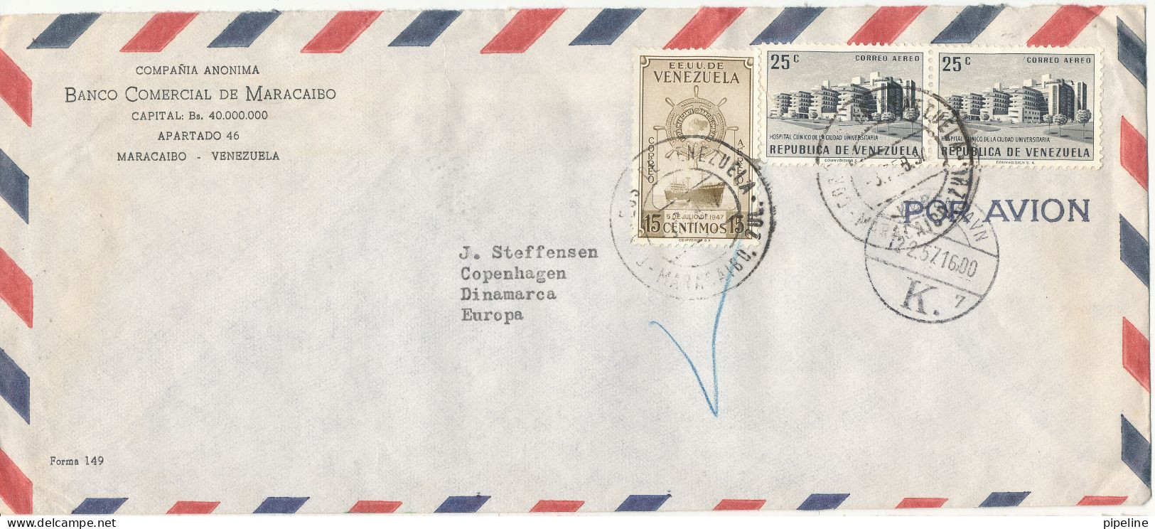 Venezuela Air Mail Cover Sent To Denmark 31-1-1958 - Venezuela