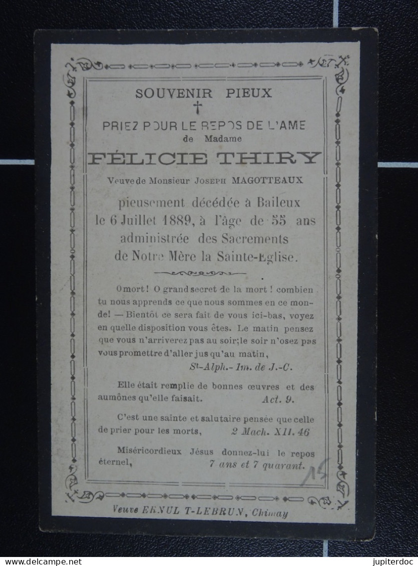 Félicie Thiry Vve Magotteaux Baileux 1889 à 55 Ans   /15/ - Santini