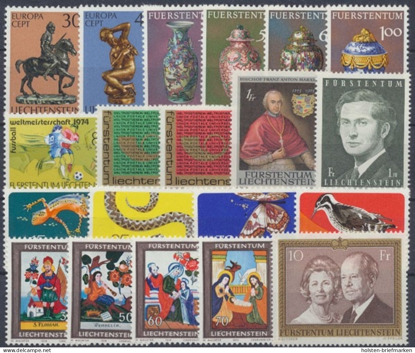 Liechtenstein, MiNr. 600-619, Jahrgang 1974, Postfrisch - Vollständige Jahrgänge