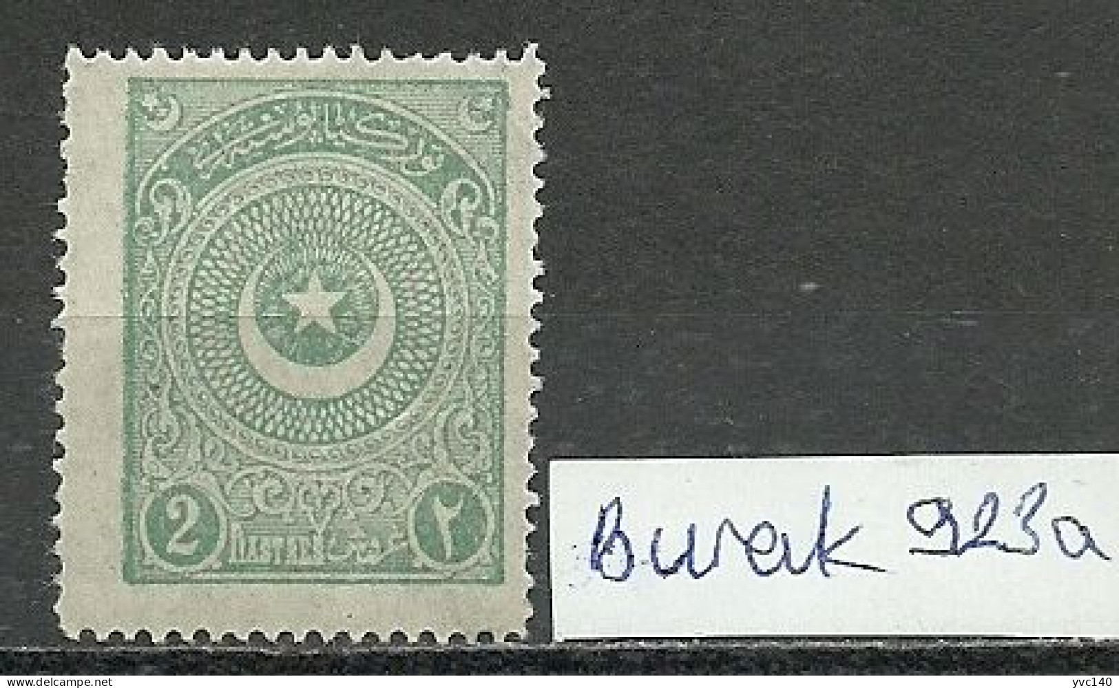 Turkey; 1923 1st Star&Crescent Issue 2 K. "Color Tone Variety (Light Green)" - Ungebraucht