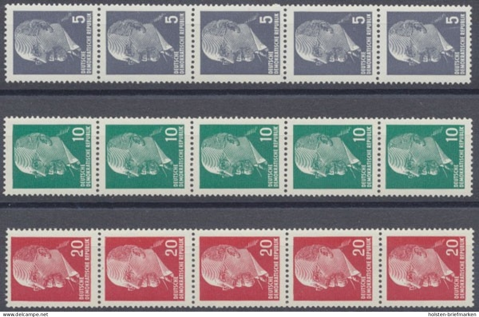 DDR, Michel Nr. 845 R, 846 R Und 848 R, 5er Streifen, Postfrisch - Unused Stamps
