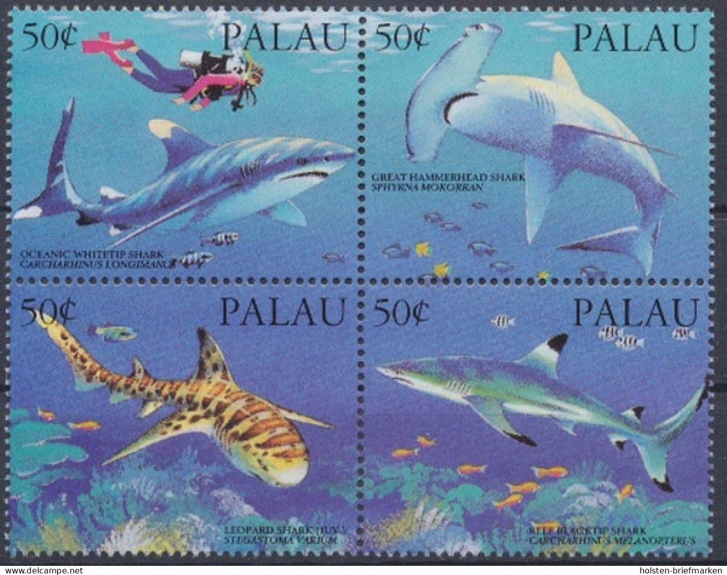 Palau, MiNr. 614-617 Viererblock, Haie, Postfrisch - Palau