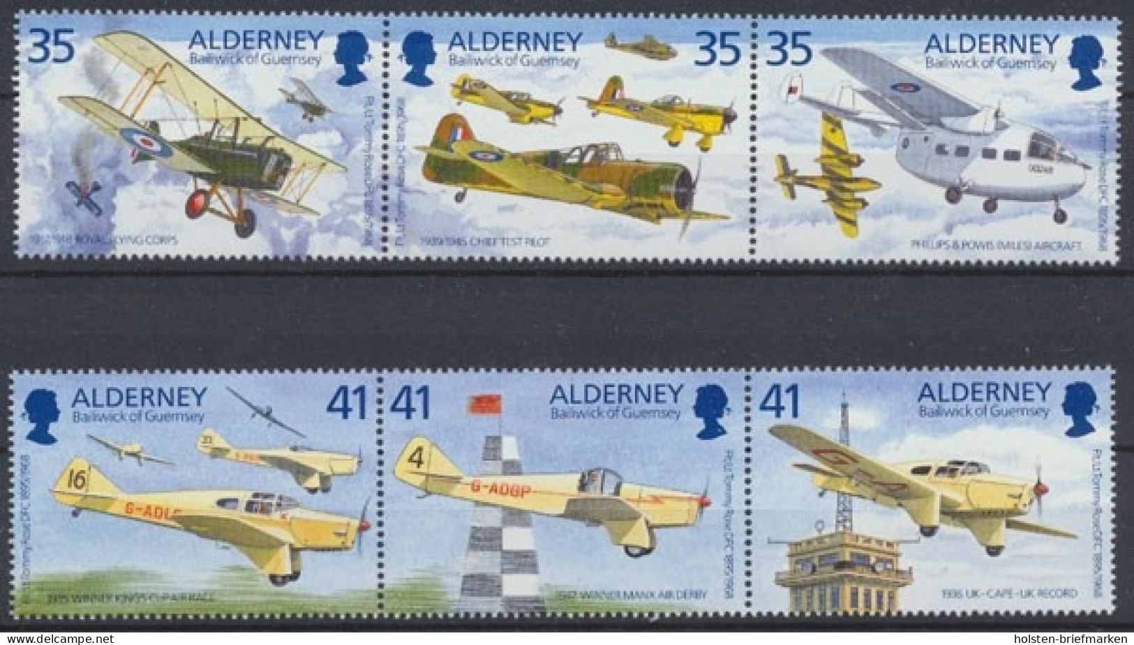 Alderney, Flugzeuge, MiNr. 83-88, 2 Dreierstreifen, Postfrisch - Alderney