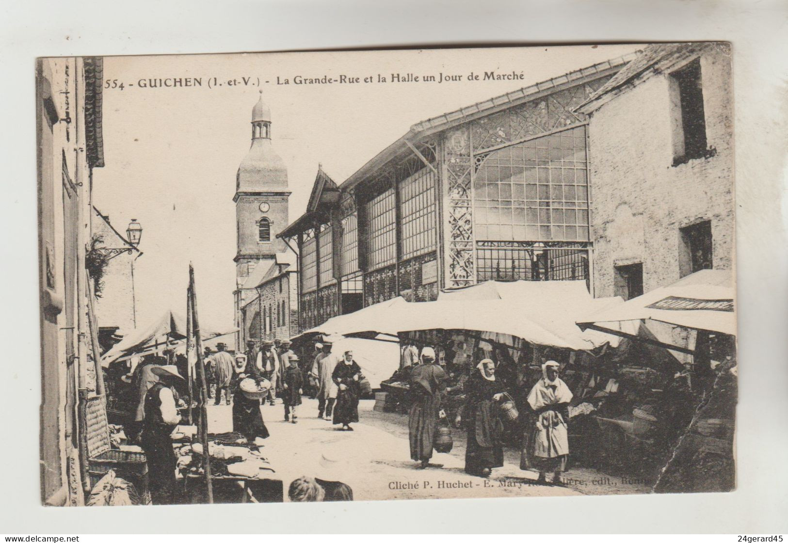 CPA GUICHEN (Ille Et Vilaine) - La Grande Rue Et La Halle Un Jour De Marché - Altri & Non Classificati