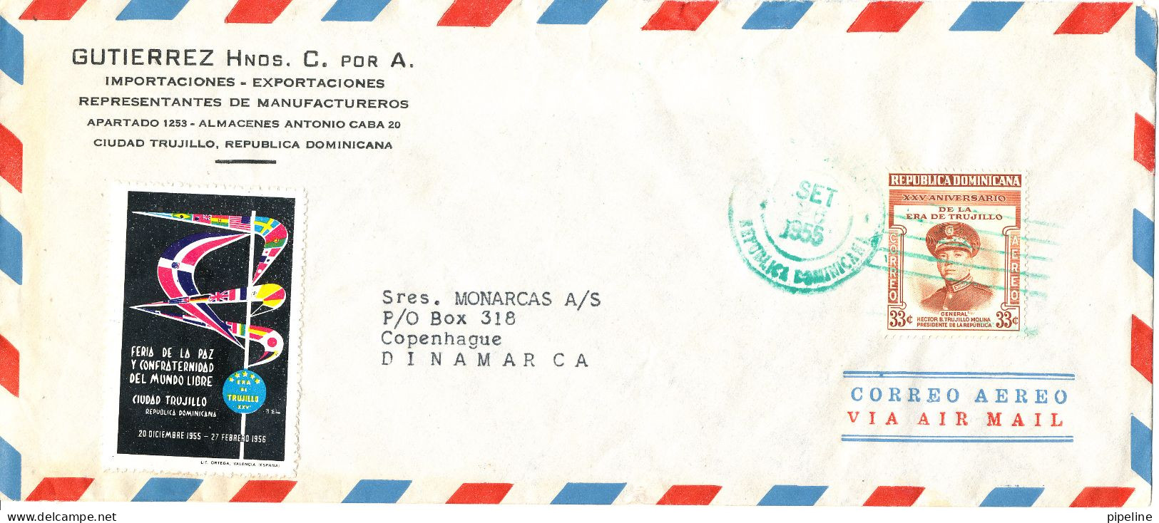 Dominican Republic Air Mail Cover Sent To Denmark 26-9-1955 Single Franked - Dominikanische Rep.