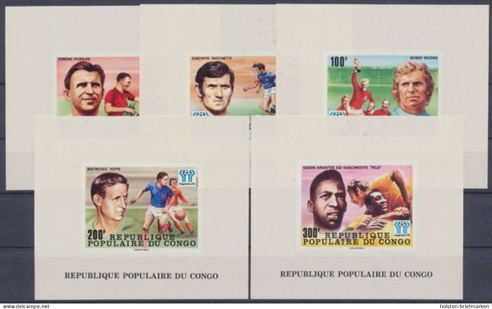 Kongo (Brazzaville), Fußball, MiNr. 614-618 B, 6 Bl., Postfrisch - Autres & Non Classés