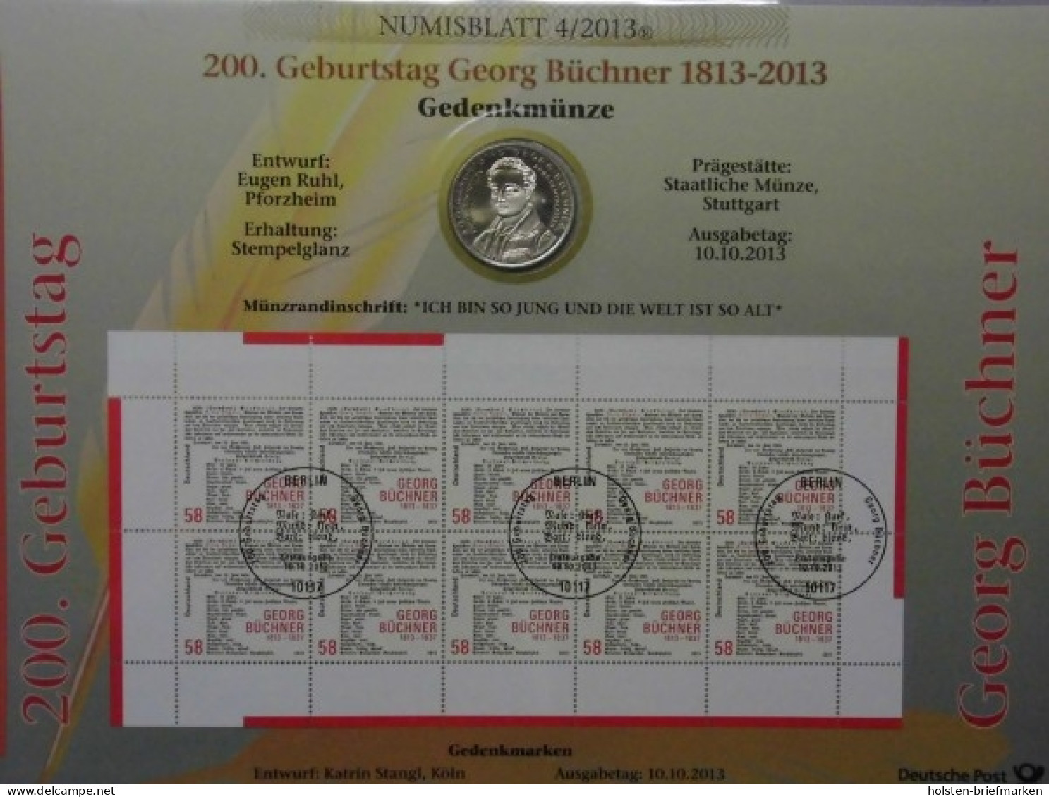 BRD, Numisblatt 4/2013, 200. Geb. V. Georg Büchner - Altri & Non Classificati