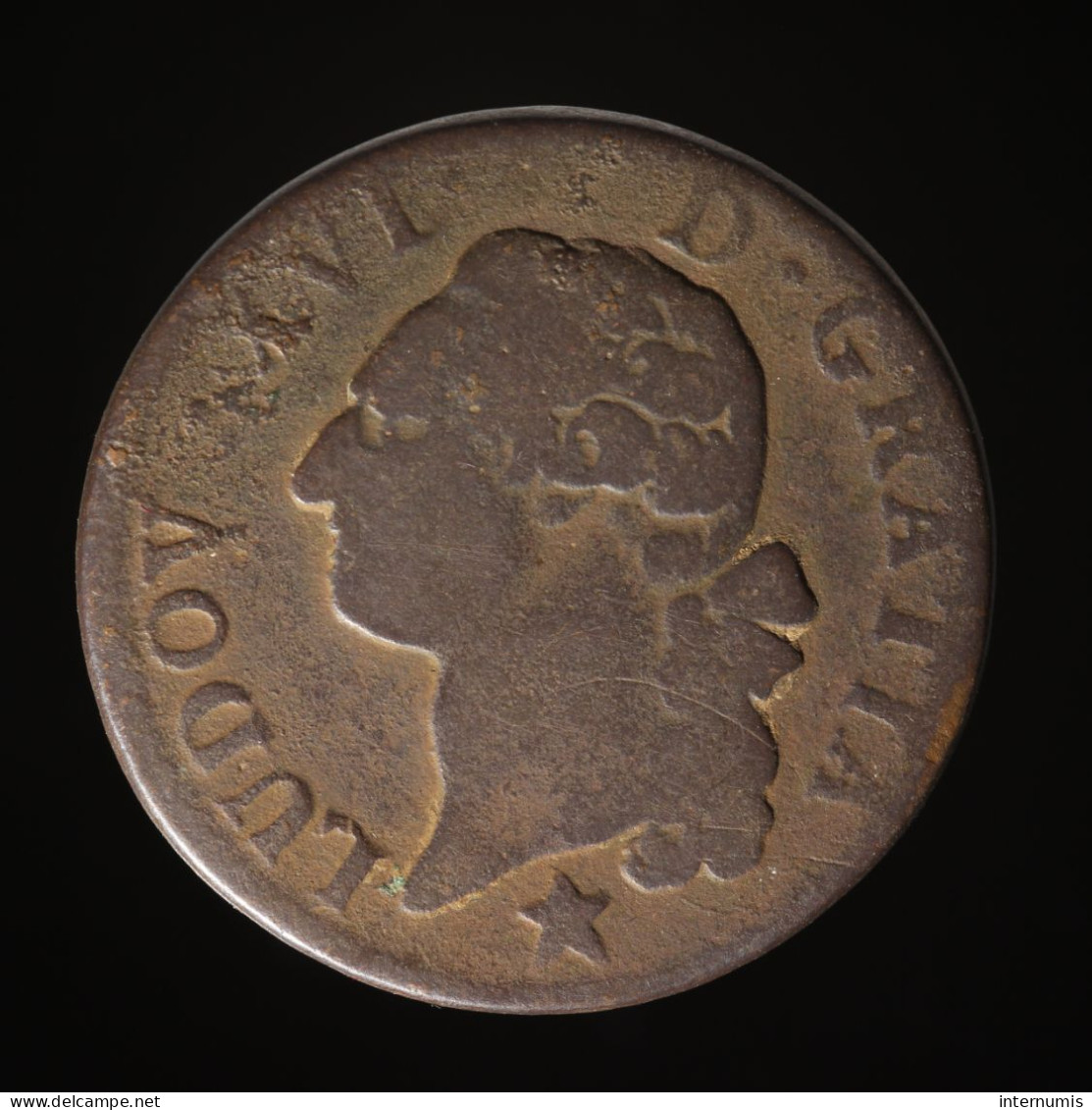  France, Louis XVI, 1 Sol, 1789, Marseille, Cuivre (Copper), B+ (F),
KM#578.11, G.350 - 1774-1791 Luigi XVI