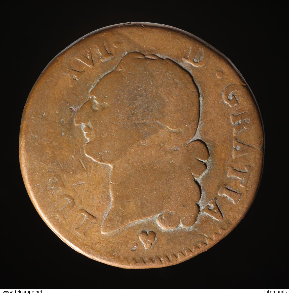  France, Louis XVI, 1 Sol, 1791, Strasbourg, Cuivre (Copper), B (VG),
KM#578.4 - 1774-1791 Luigi XVI