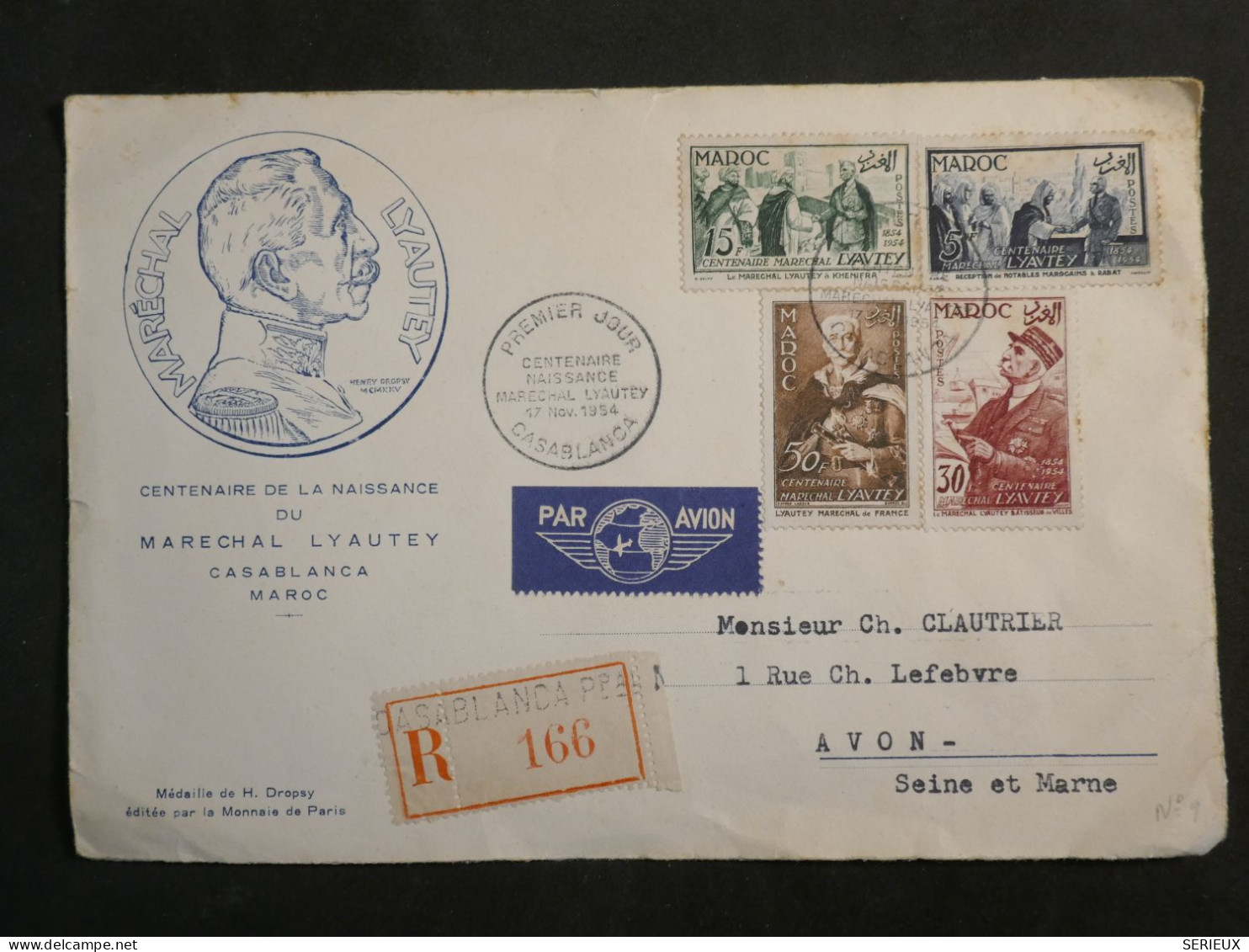 DL0  MAROC  LETTRE RR  1934  CASABLANCA  A  AVON  FRANCE + +AFF.  INTERESSANT+ + - Storia Postale