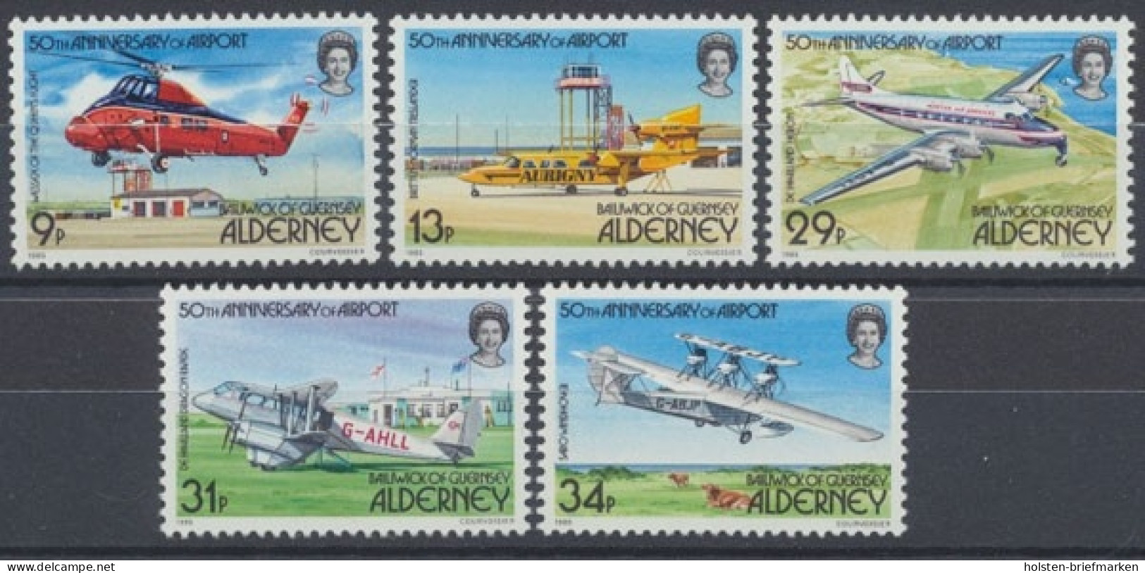 Alderney, Flugzeuge, MiNr. 18-22, Postfrisch - Alderney