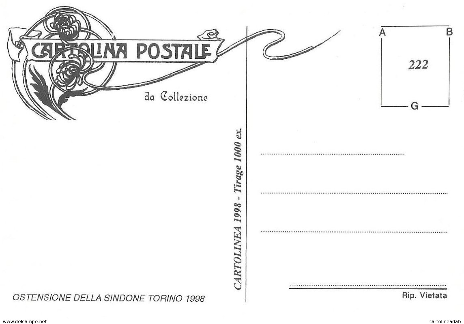 [DC0222] CPM - OSTENSIONE DELLA SINDONE TORINO 1998 - TIR. LIMITATA - CARTOLINEA 222 - PERFETTA - Non Viaggiata - Tentoonstellingen