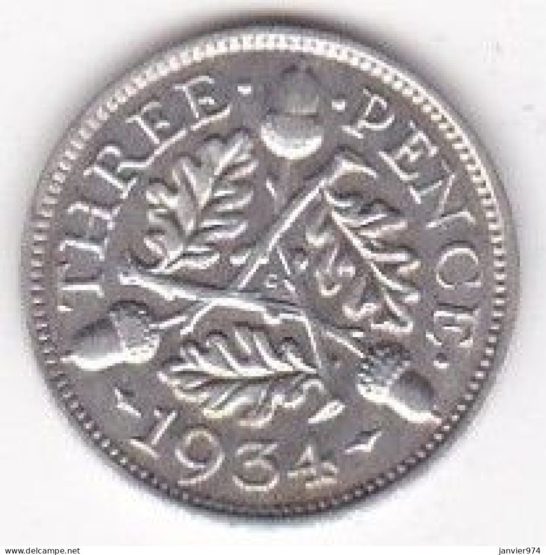 Grande Bretagne. 3 Pence 1934 . George V, En Argent , KM# 831, UNC - F. 3 Pence