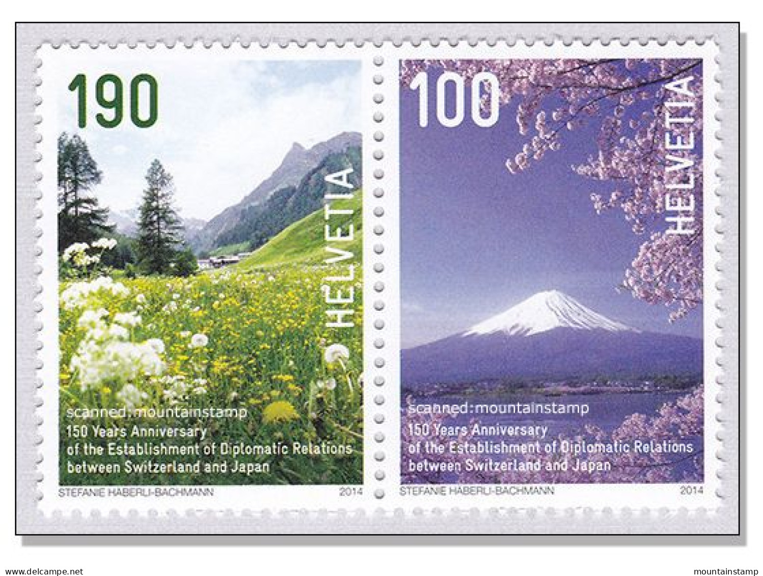 Switzerland 2014 Joint Issue Switzerland Japan Mountains Mountain Volcano Fuji MNH ** Se-tenant Pair - Unused Stamps