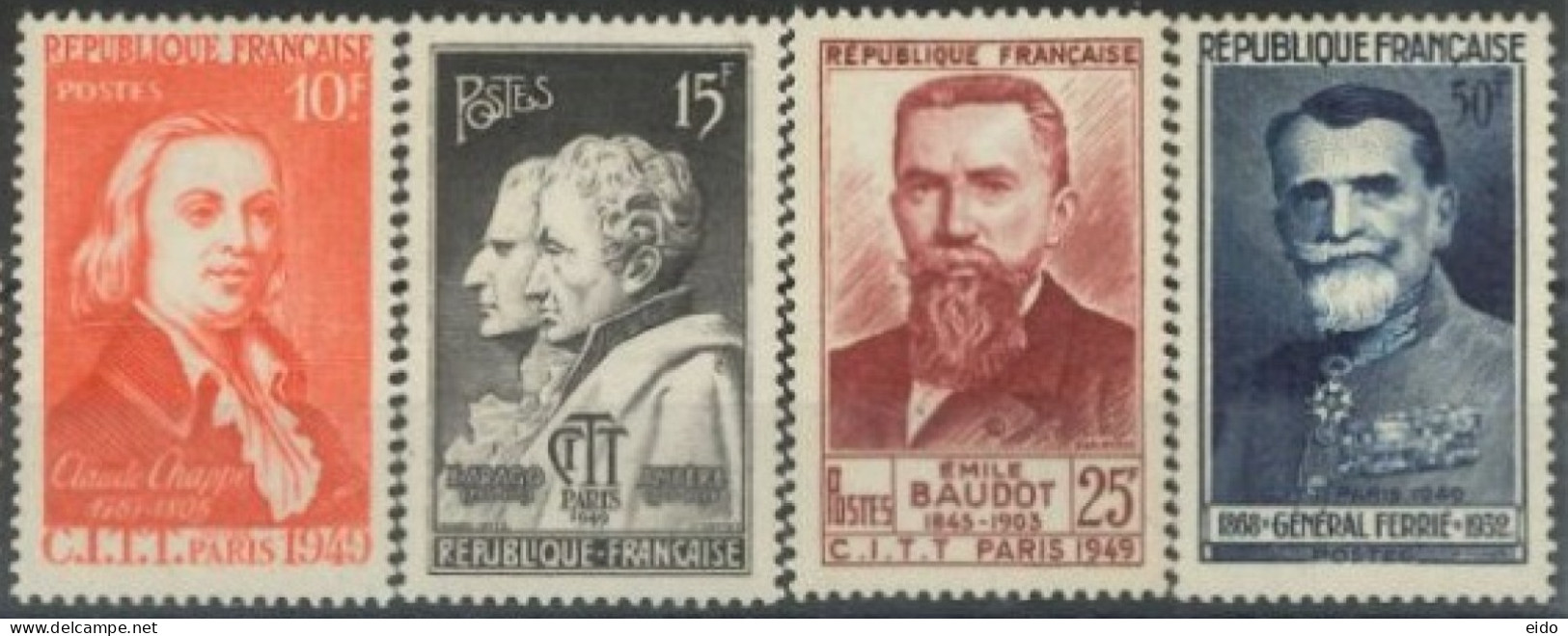 FRANCE -1949 - INTERNATIONAL CONGRESS OF TELEGRAPHY AND TELEPHONE STAMPS COMPLETE SET OF 4,  # 844/47, UMM (**). - Unused Stamps