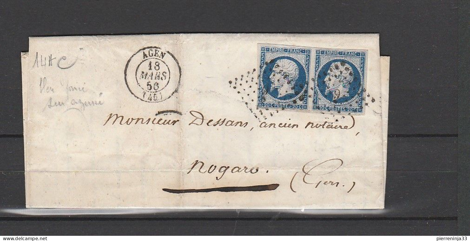 Lettre Avec Paire Napoléon N°14, Agen, 1856 - 1853-1860 Napoleon III