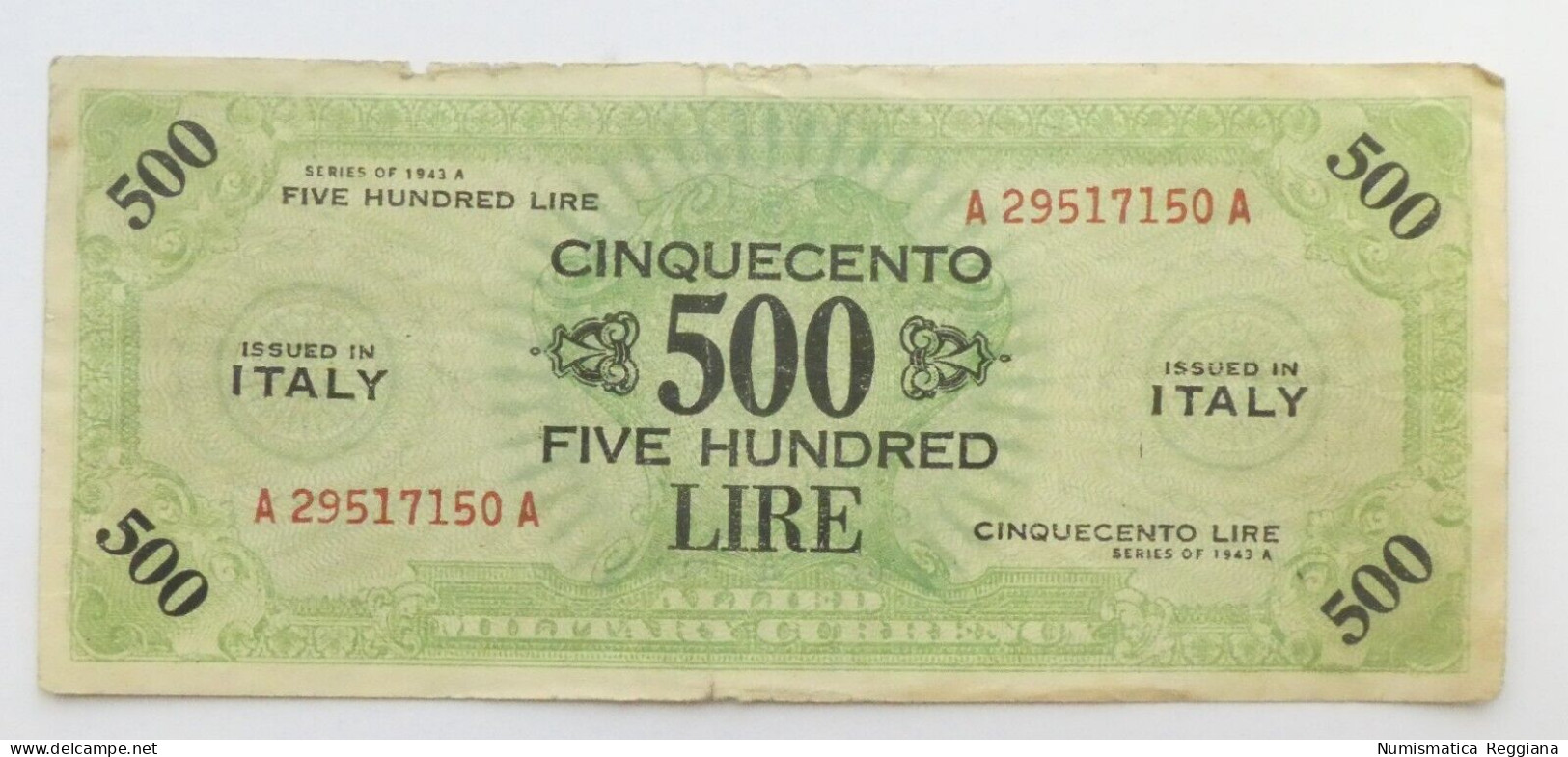 Allied Military Currency - 500 Lire Serie 1943 Bilingue Occupazione Militare - Autres & Non Classés