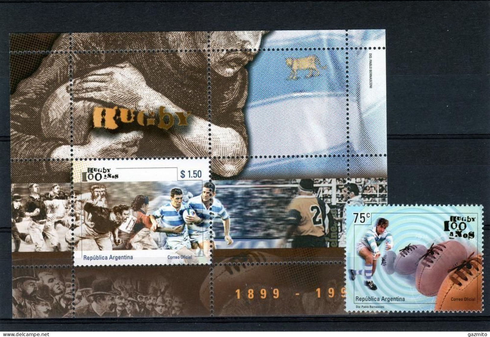 Argentina 1999, 100th Rugby Union, 1val+BF - Unused Stamps