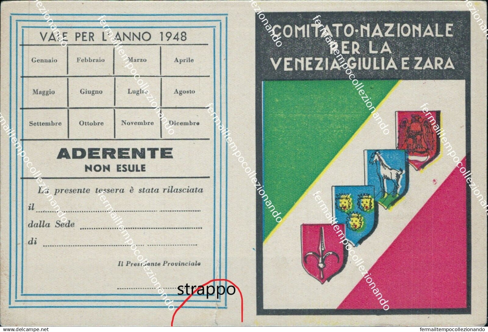 Ac955 Tessera Associazione Nazionale Venezia Giulia E Dalmazia 1948 - Tessere Associative