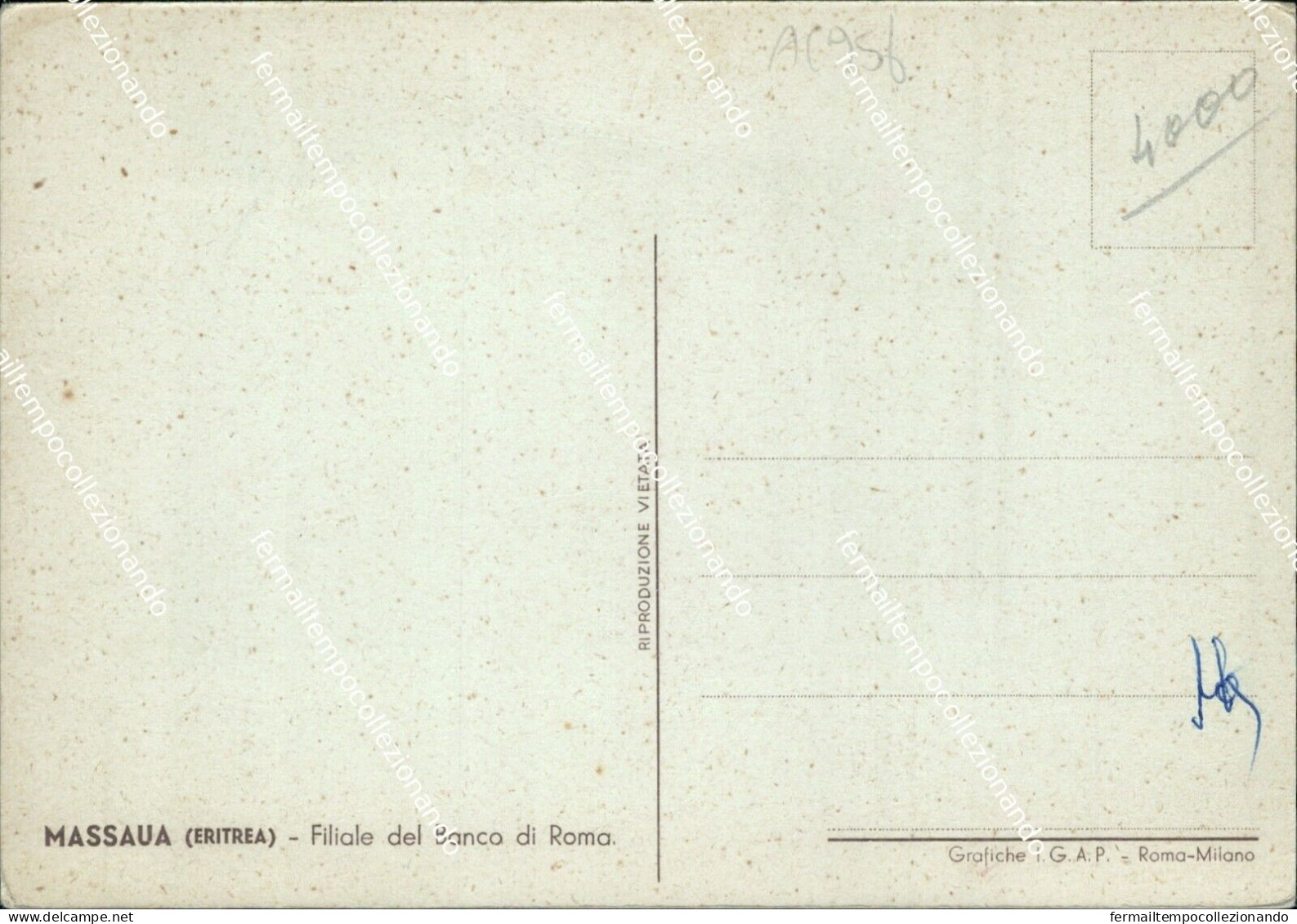 Ac956 Cartolina Coloniale Colonie Massaua Eritrea Filiale Del Banco Di Roma - Autres & Non Classés