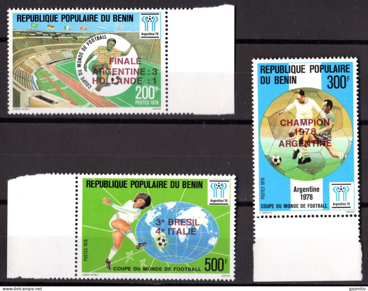 Benin 1978, Football World Cup In Argentina, Overprinted, 3val - Benin – Dahomey (1960-...)