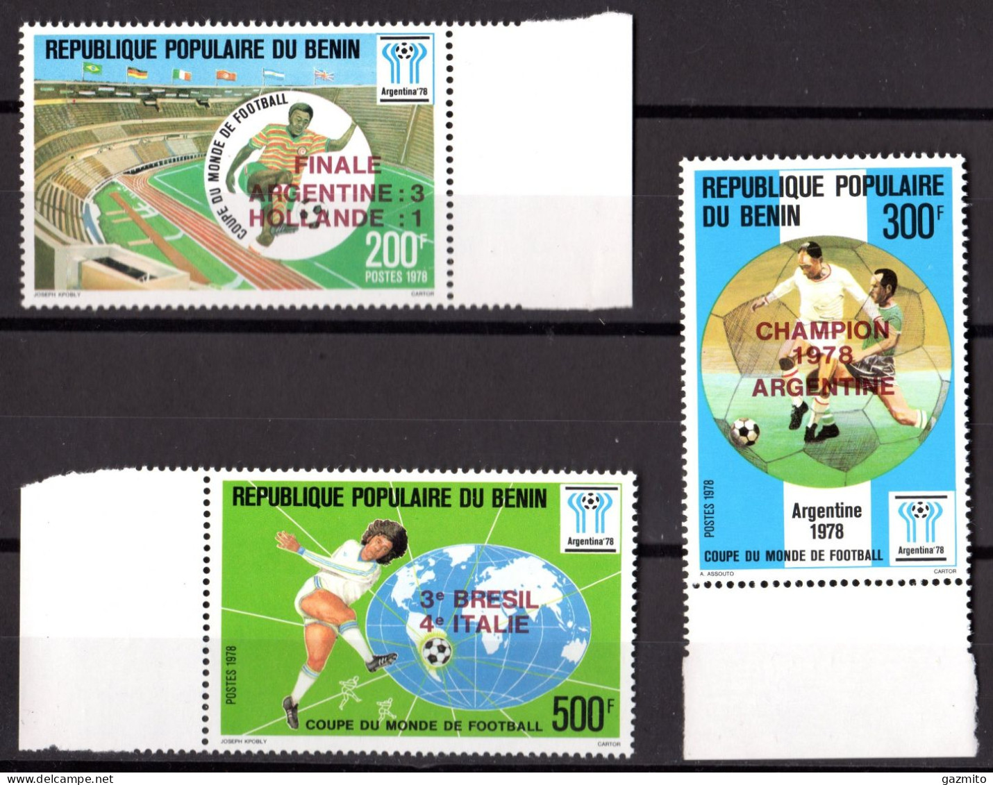 Benin 1978, Football World Cup In Argentina, Overprinted, 3val - 1978 – Argentine