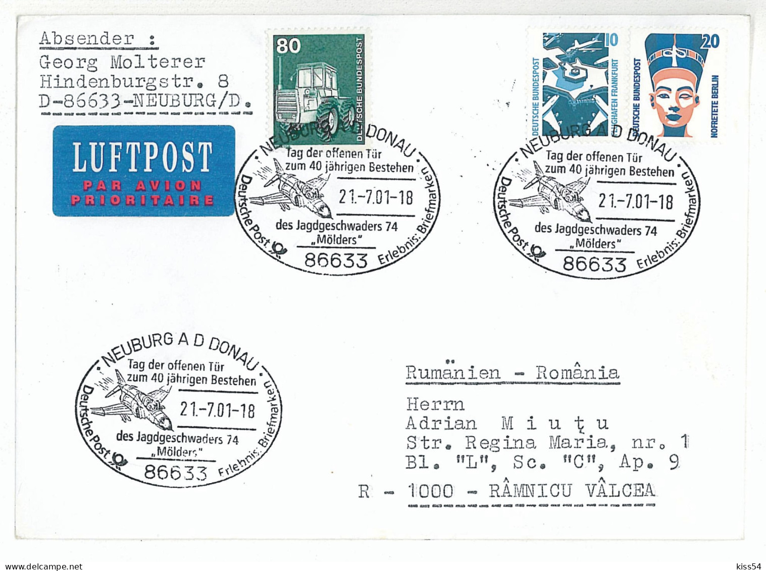 COV 47 - 1053-a AVIATION, Germany - Cover - Used - 2001 - Aviones