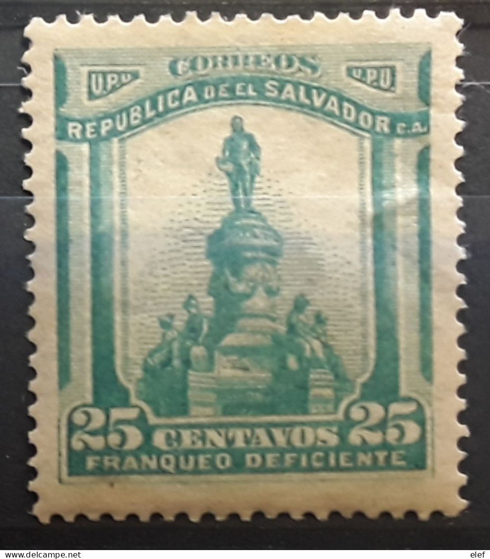 EL SALVADOR 1904 , Service Franqueo Déficiente Monumento General Morazan,  Yvert No 55, 25 C Vert  Neuf *, - El Salvador