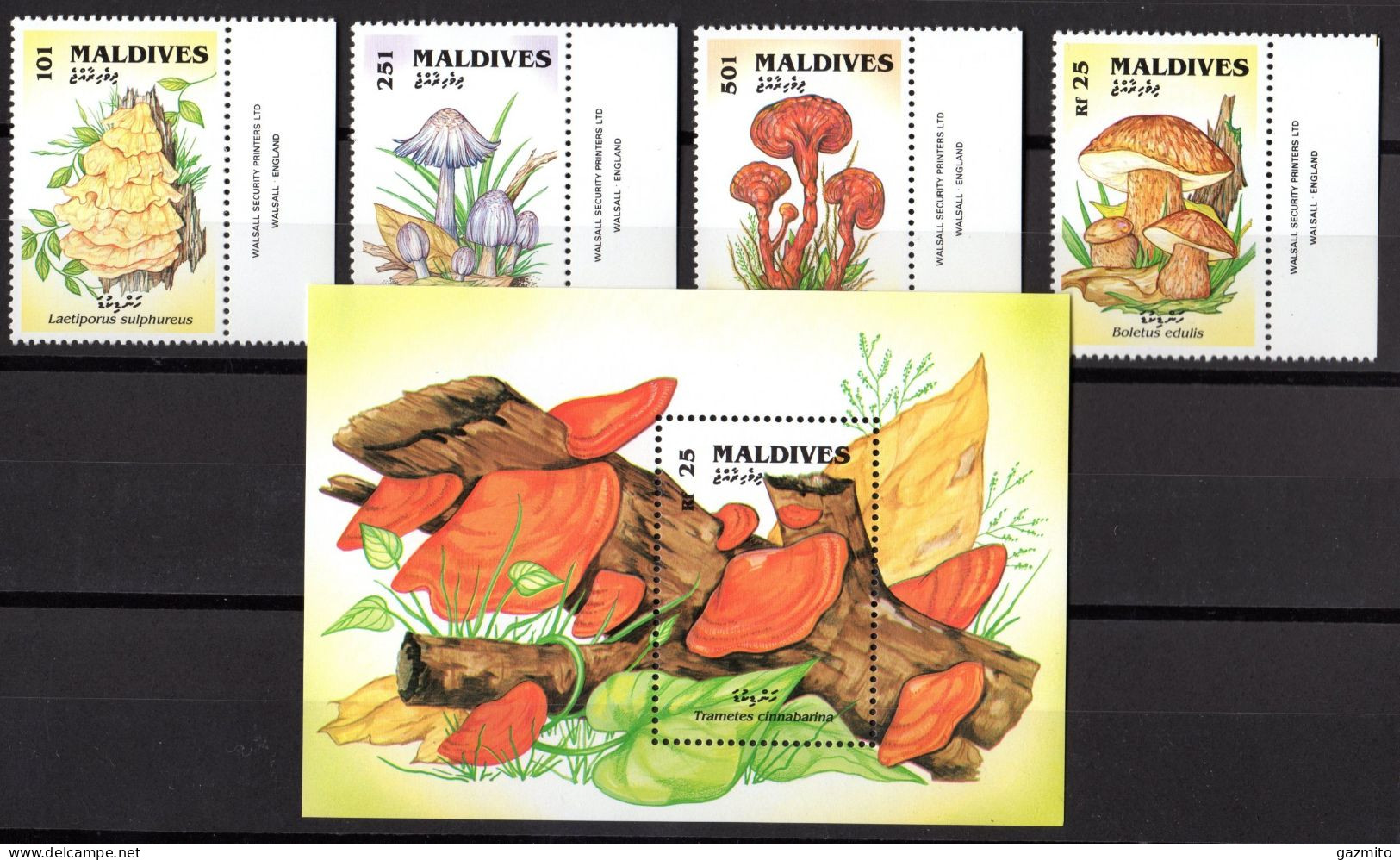 Maldives 1992, Mushrooms, 4val+BF - Maldives (1965-...)