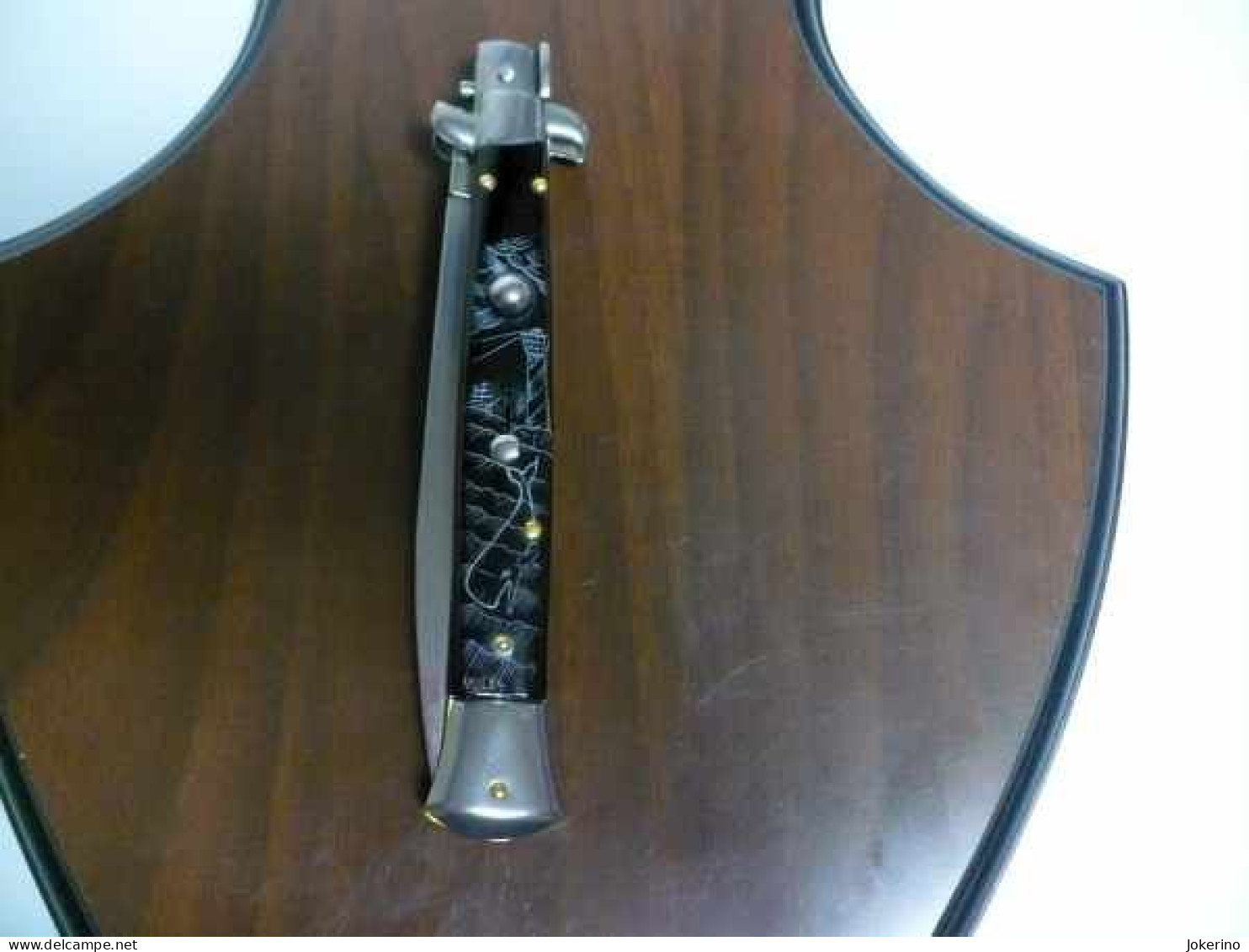 novità KNIFE-a scatto- FRANK BELTRAME 28cm- perloide nero -con tattuagio-incisione bianca MODELLO FB 28/37D