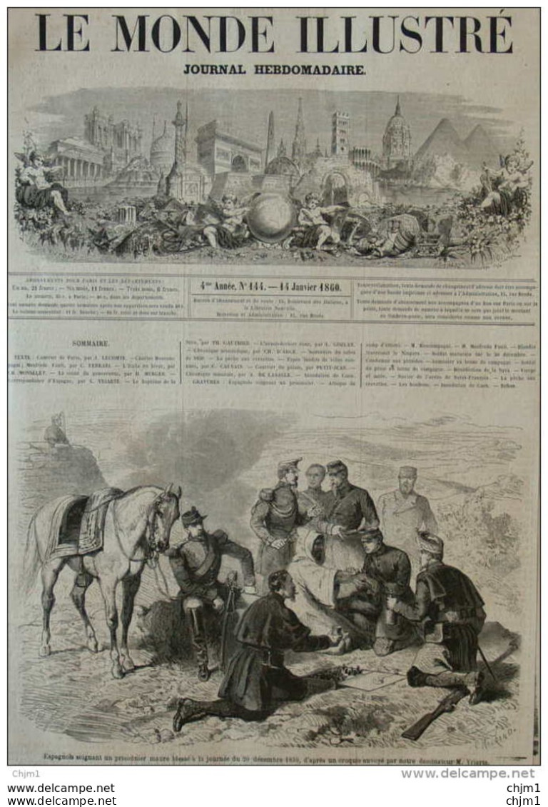 Espagnols Soignant Un Prisonnier Maure Blessé à La Journée Du 20 Décembre 1859 - Page Original 1860 - Documenti Storici