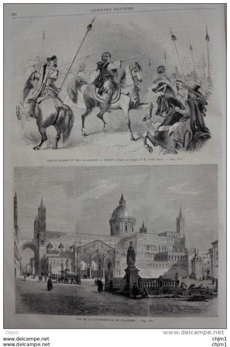 Abd-el-Kader Et Ses Algériens à Damas (Syrie) -vue De La Cathédrale De Palerme - Page Original 1860 - Documenti Storici