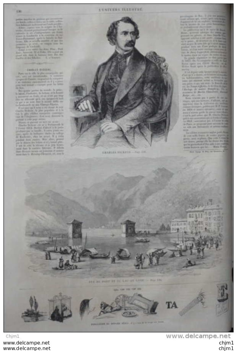 Charles Dickens - Vue Du Port Et  Du Lac De Come - Page Original 1860 - Documenti Storici