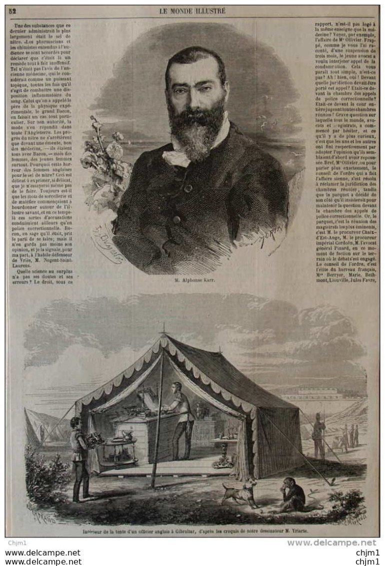 M. Alphonse Karr - Intérieur De La Tente D'un Officier Anglais à Gibraltar - Page Original 1860 - Documenti Storici