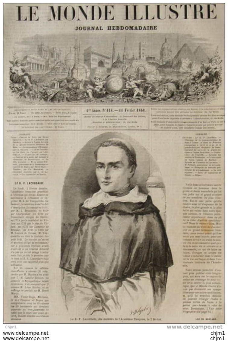 Le R. P. Lacordaire, élu Membre De L'Académie Francaise - Page Original 1860 - Documenti Storici