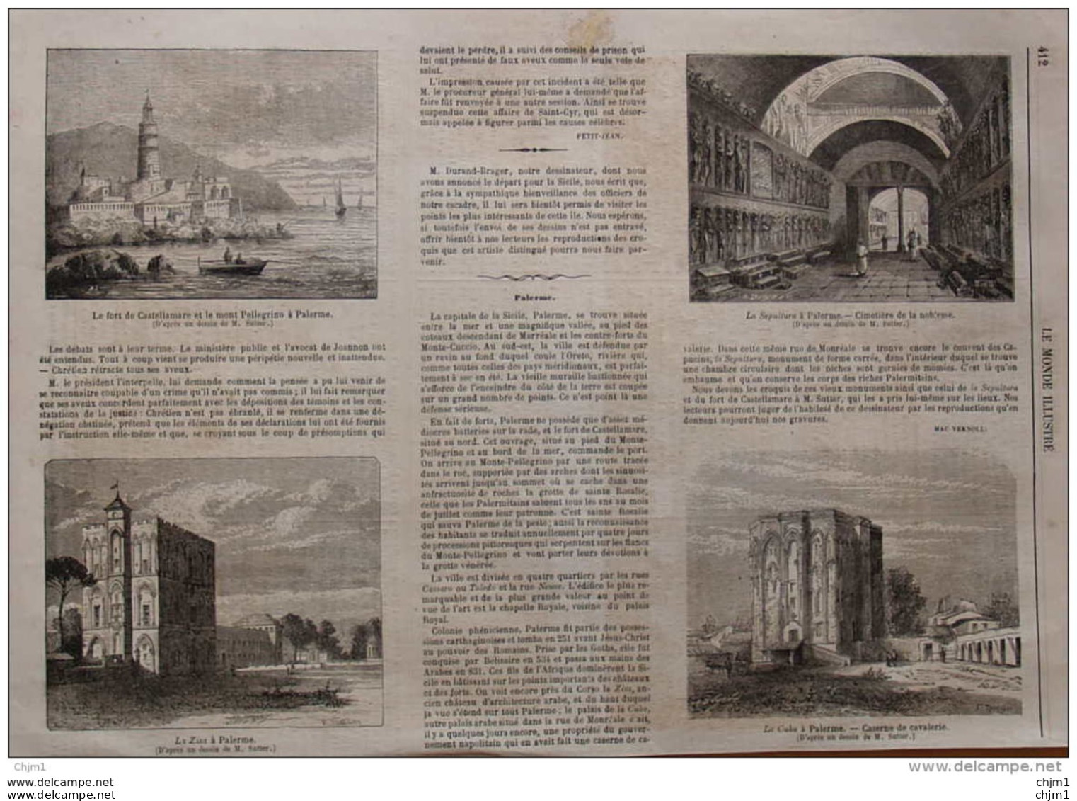 La Zisa De Palerme - La Cuba à Palerme - La Sepultura à Palerme (Palermo) - Le Mont Pellegrino - Page Original 1860 - Documenti Storici