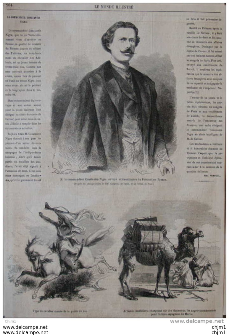 M. Le Commandeur Constantin Nigra - Type De Cavalier Maure De La Garde Du Roi - Page Original 1860 - Documenti Storici