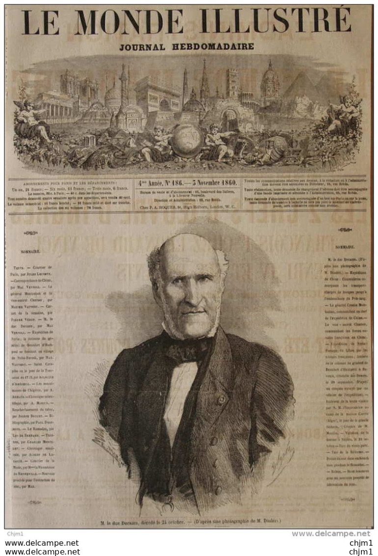 M. Le Duc Decazes - Page Original 1860 - Documenti Storici