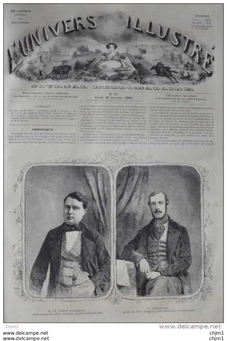 M. Le Comte Walewski, Ancien Ministre - M. Thouvenel, Nouveau Ministre Des Affaire étrangères - Page Original 1860 - Documenti Storici