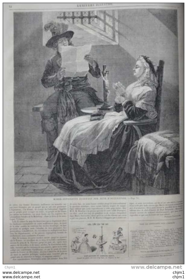 Marie-Antoinette écoutant Son Acte D'accusation - Page Original 1860 - Documenti Storici