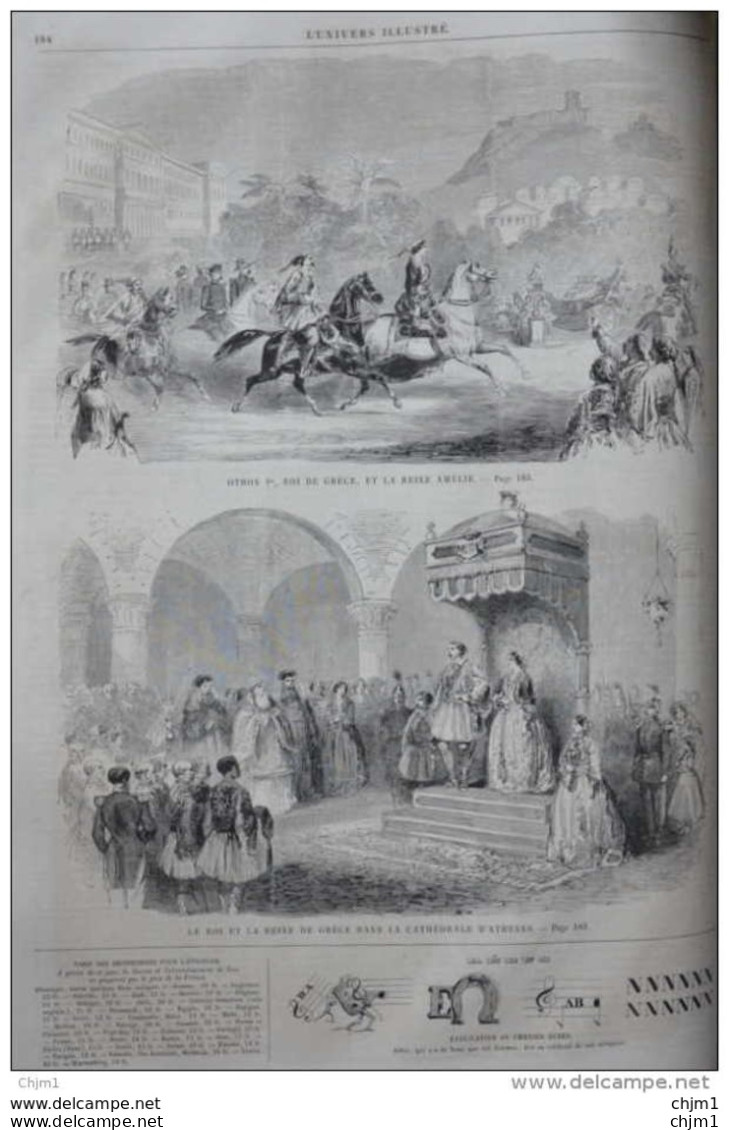 Othon Ier, Roi De Grèce Et La Reine Amélie Dans La Cathédrale D'Athènes - Page Original 1860 - Documents Historiques