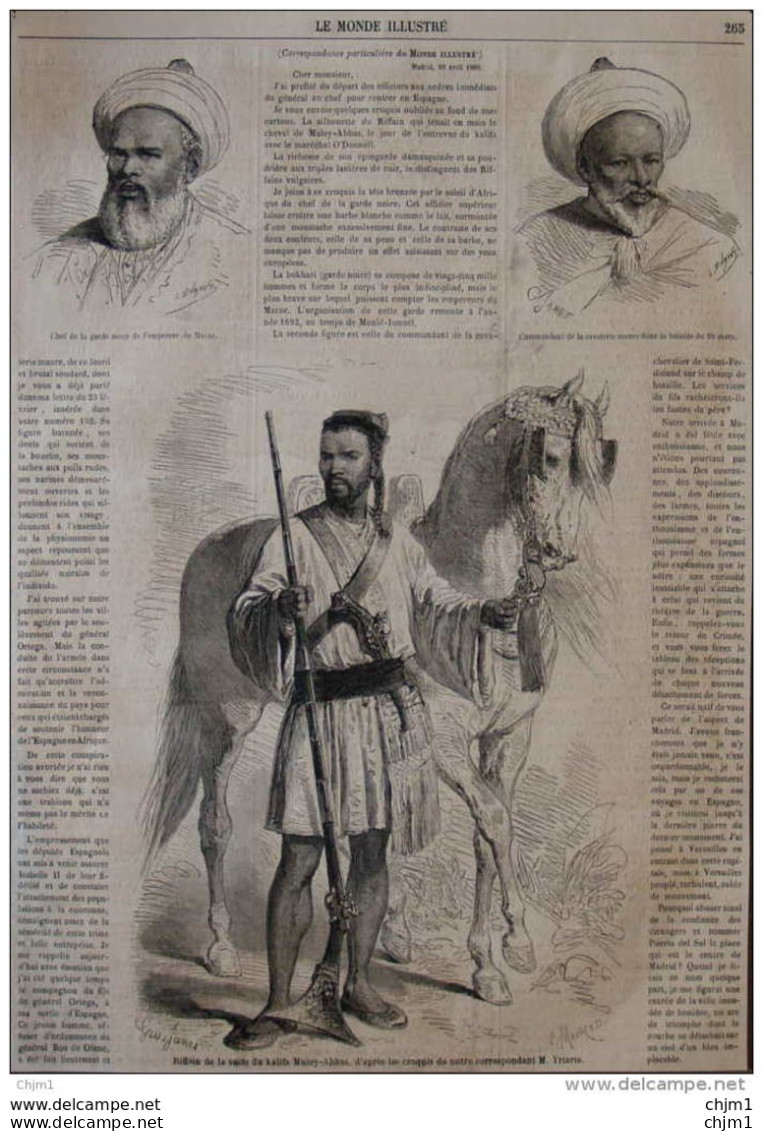 Riffain De La Suite Du Kalifa Muley-Abbas - Chef De La Garde Noire De L'empereur Du Maroc - Page Original 1860 - Historische Dokumente