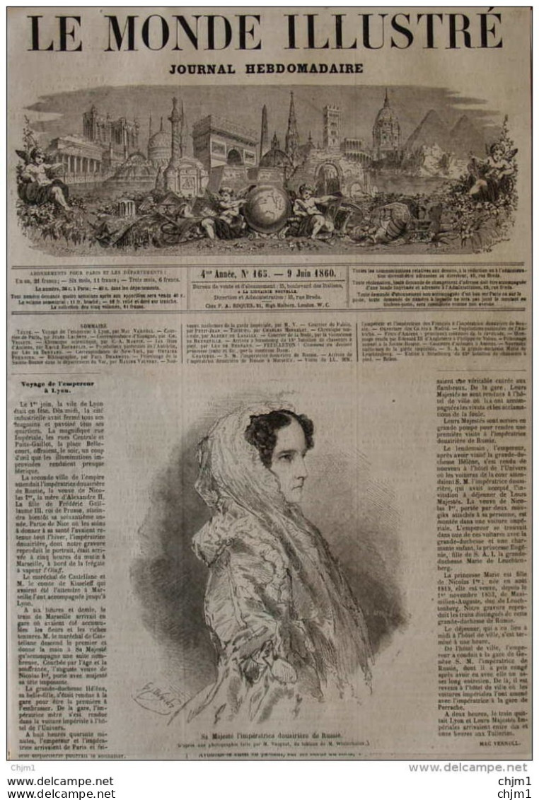 Sa Majesté L'impératrice Douairière De Russie - Page Original 1860 - Documents Historiques