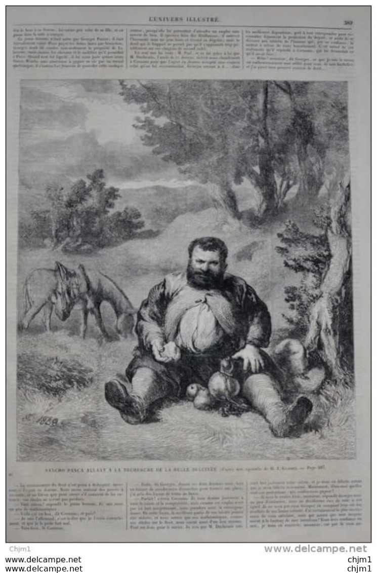 Sancho Panca Allant à La Recherche De La Belle Dulcinée - Page Original 1860 - Documents Historiques