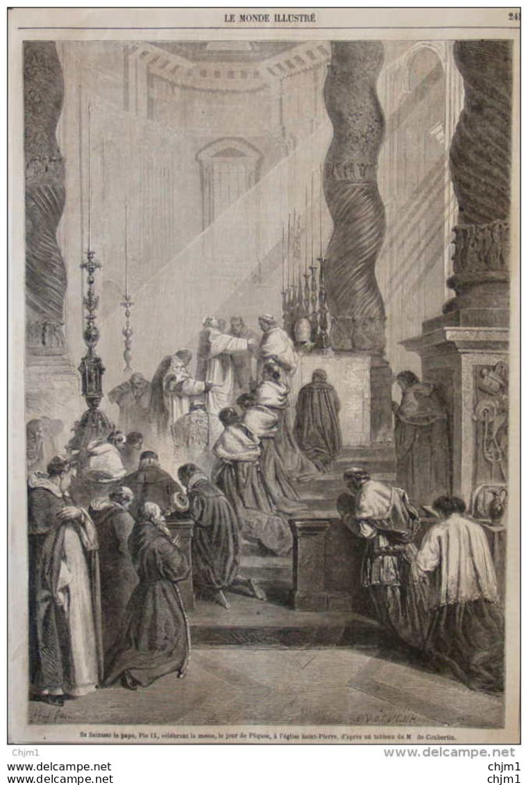 Sa Sainteté Le Pape, Pie IX, Célébrant La Messe, Le Jour De Pâques, L'église Saint-Pierre - Page Original 1860 - Historische Dokumente