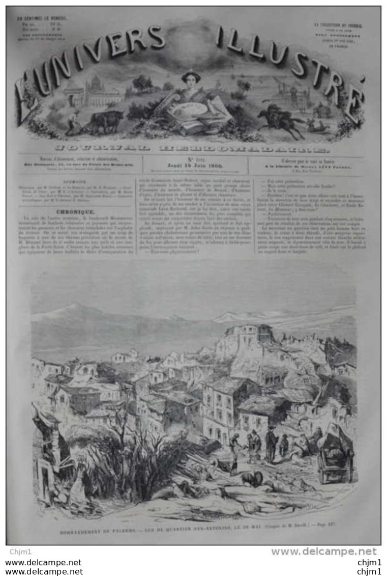 Bombardement De Palerme - Palermo - Page Original 1860 - Historische Dokumente