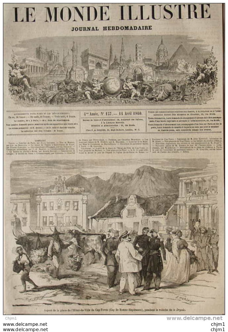 Aspect De La Place De L'Hôtel-de-Ville De Cap-Town (Cap De Bonne-Espérance) - Page Original 1860 - Documents Historiques