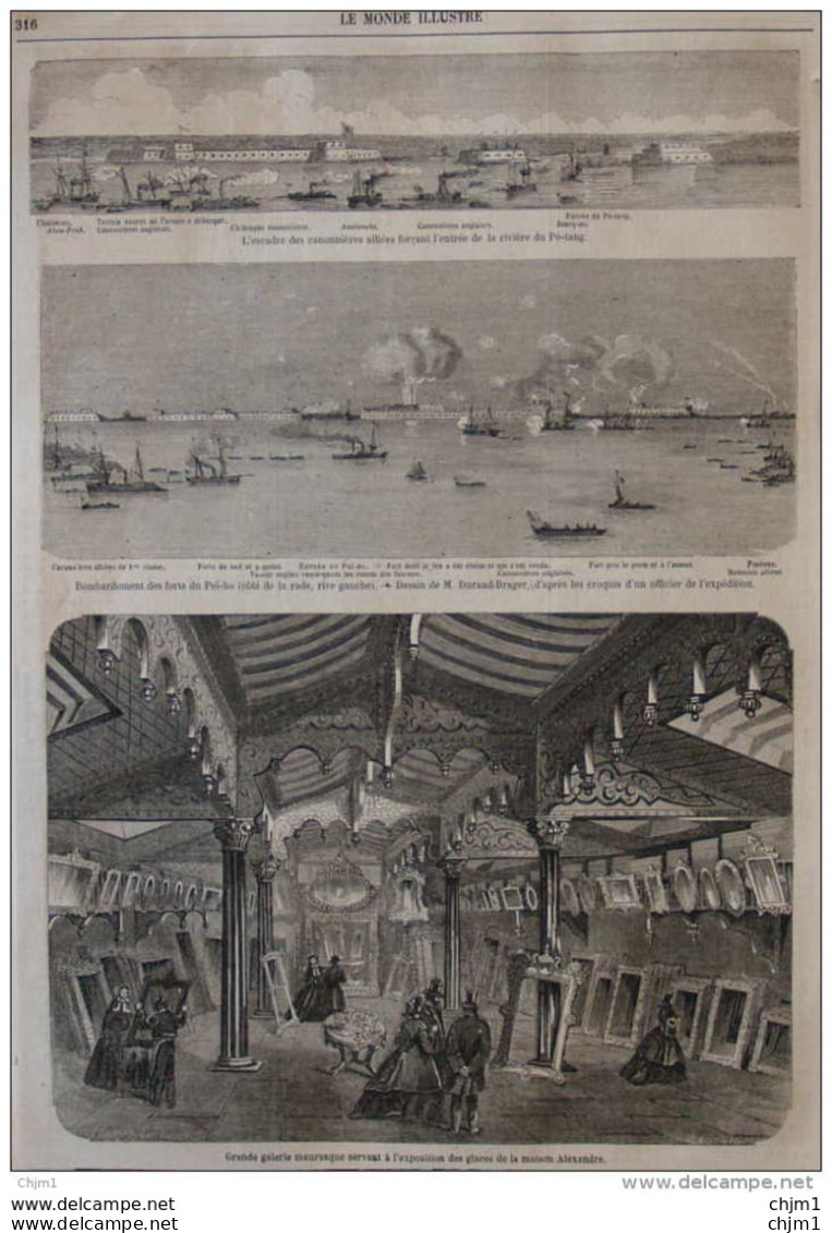 Bombardement Des Forts Du Pei-ho - Grande Galerie Mauresque Servant à L'exposition Des Glaces - Page Original 1860 - Documents Historiques