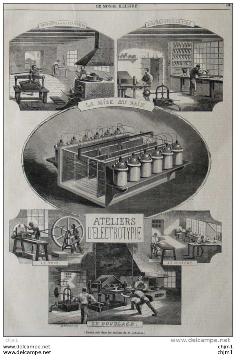 Ateliers D'éléctrotypie - Empreinte à La Gutta-Percha - La Mise Au Bain - Page Original 1860 - Documents Historiques